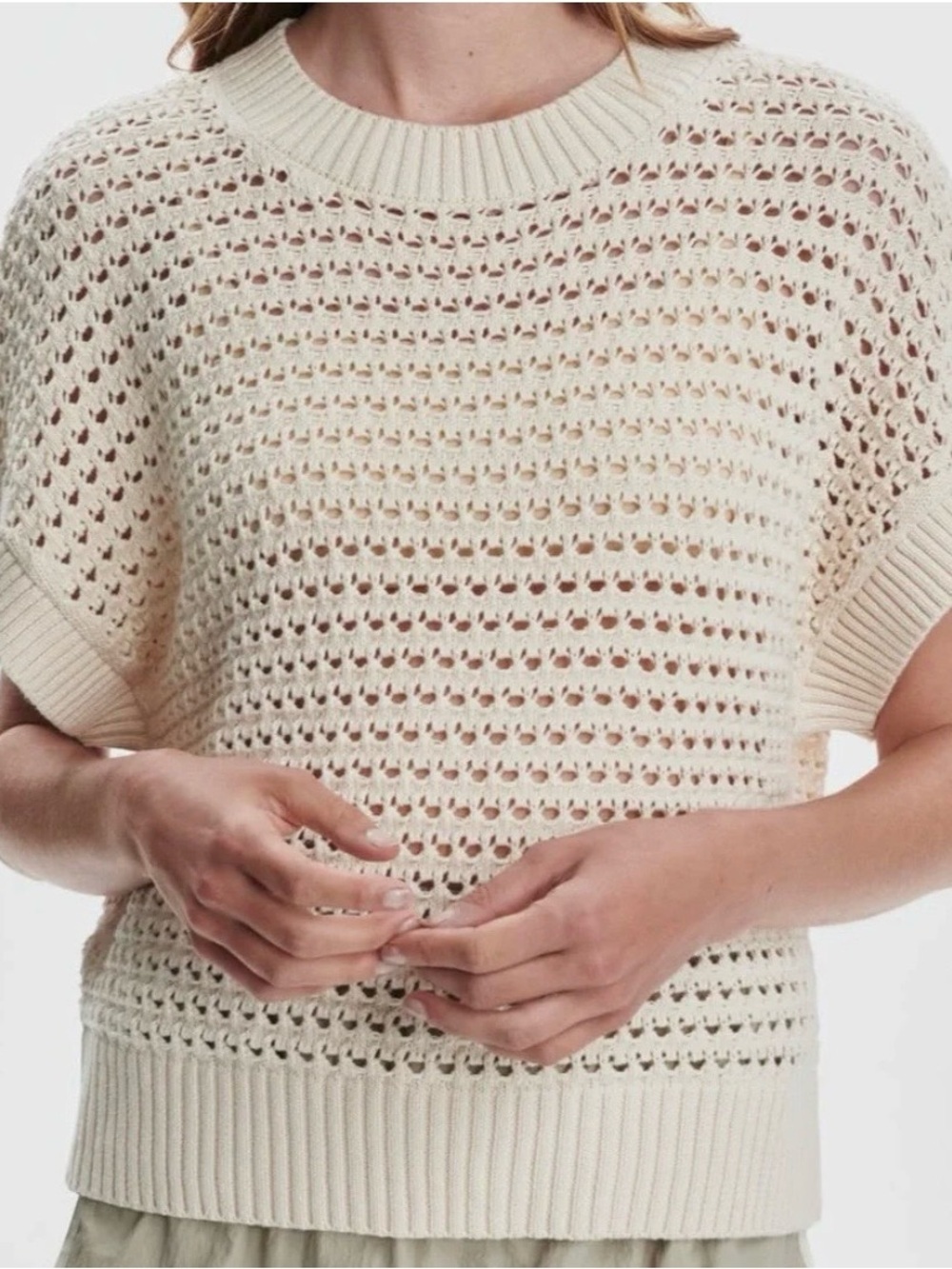 Varley Julianna Open Knit Short Sleeve Sweater , XS